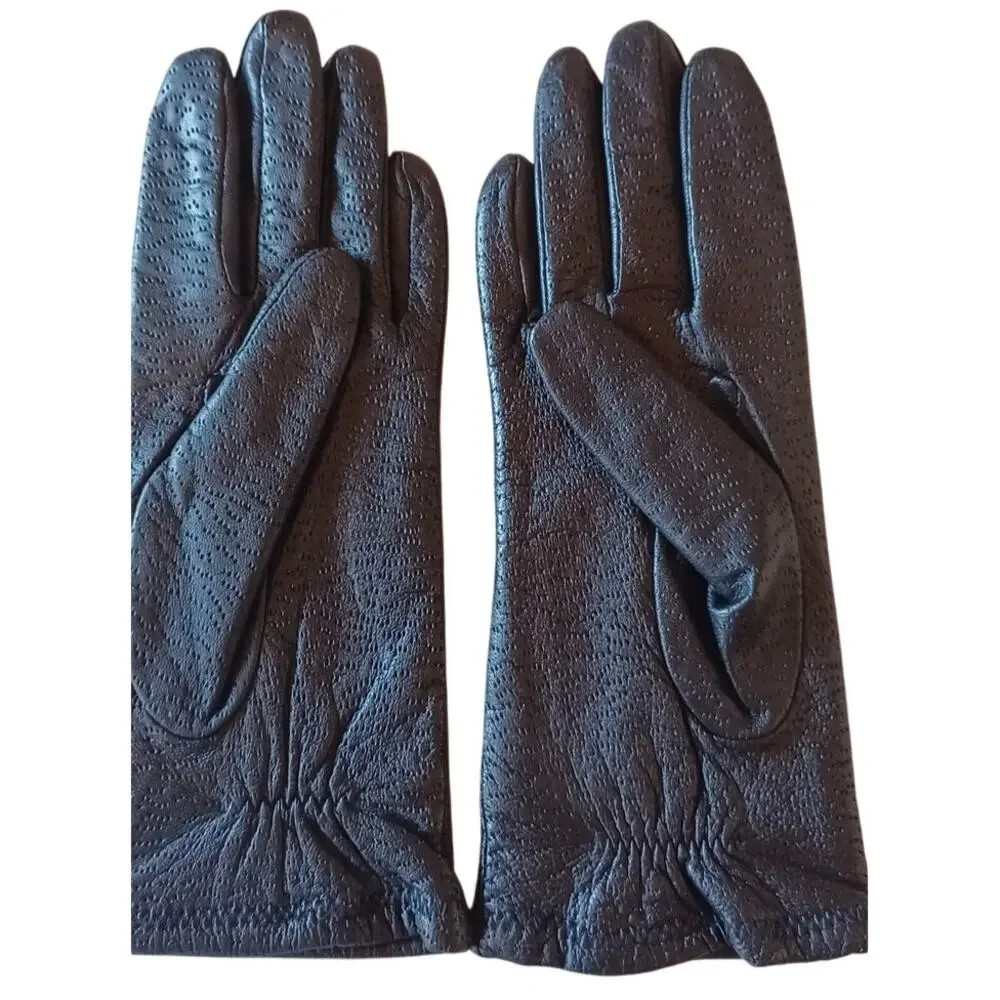 Vintage Peccary Black Leather Gloves Women's Medium Classic Durable Old Money